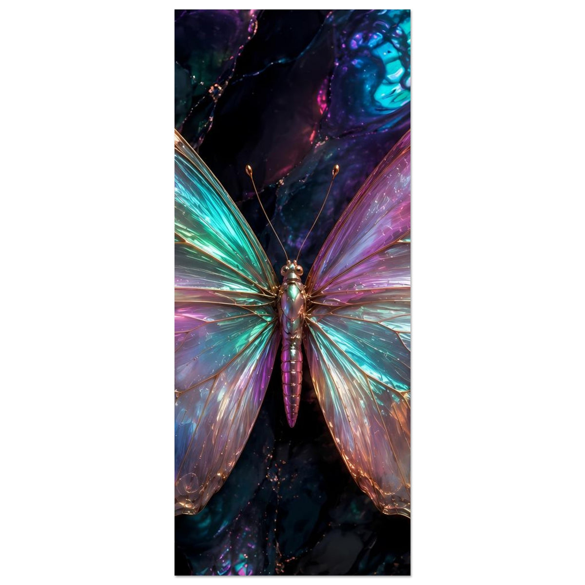 Vertikales Poster: Schmetterling mit schillernden Polarflügeln, oben mehr Bildausschnitt