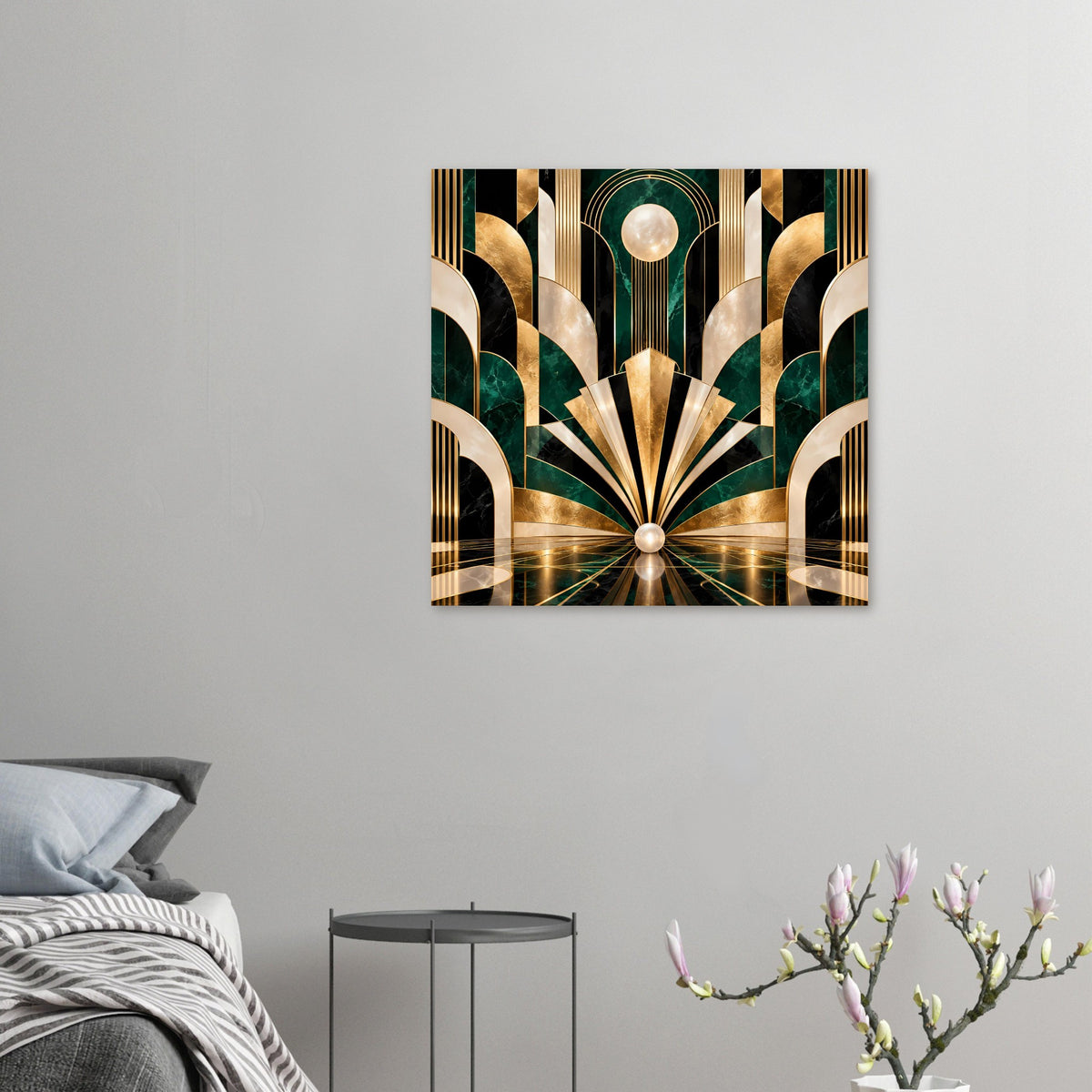 Art-Déco-Poster mit Gold- und Smaragdmotiv, quadratisch