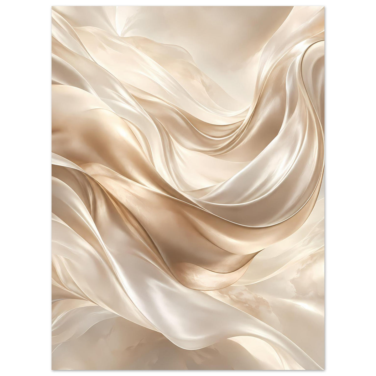 Kunstposter Hochformat: creme und beige, abstrakte Satinfalten mit geschwungenen Linien