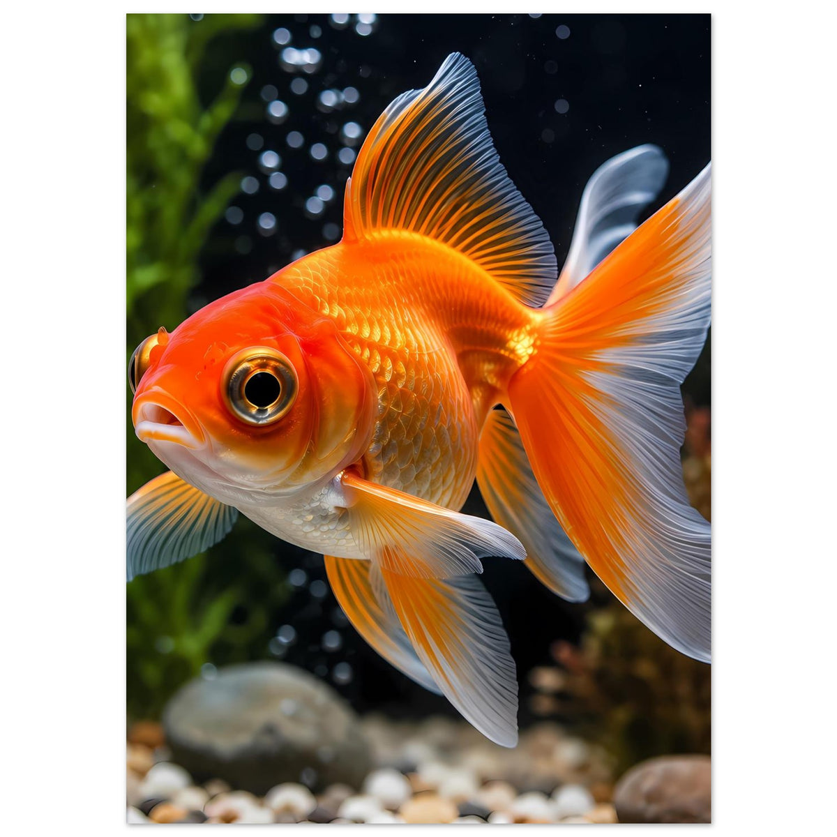 Goldfisch-Poster: orangefarbener Goldfisch mit ausgebreiteten weißen Flossen