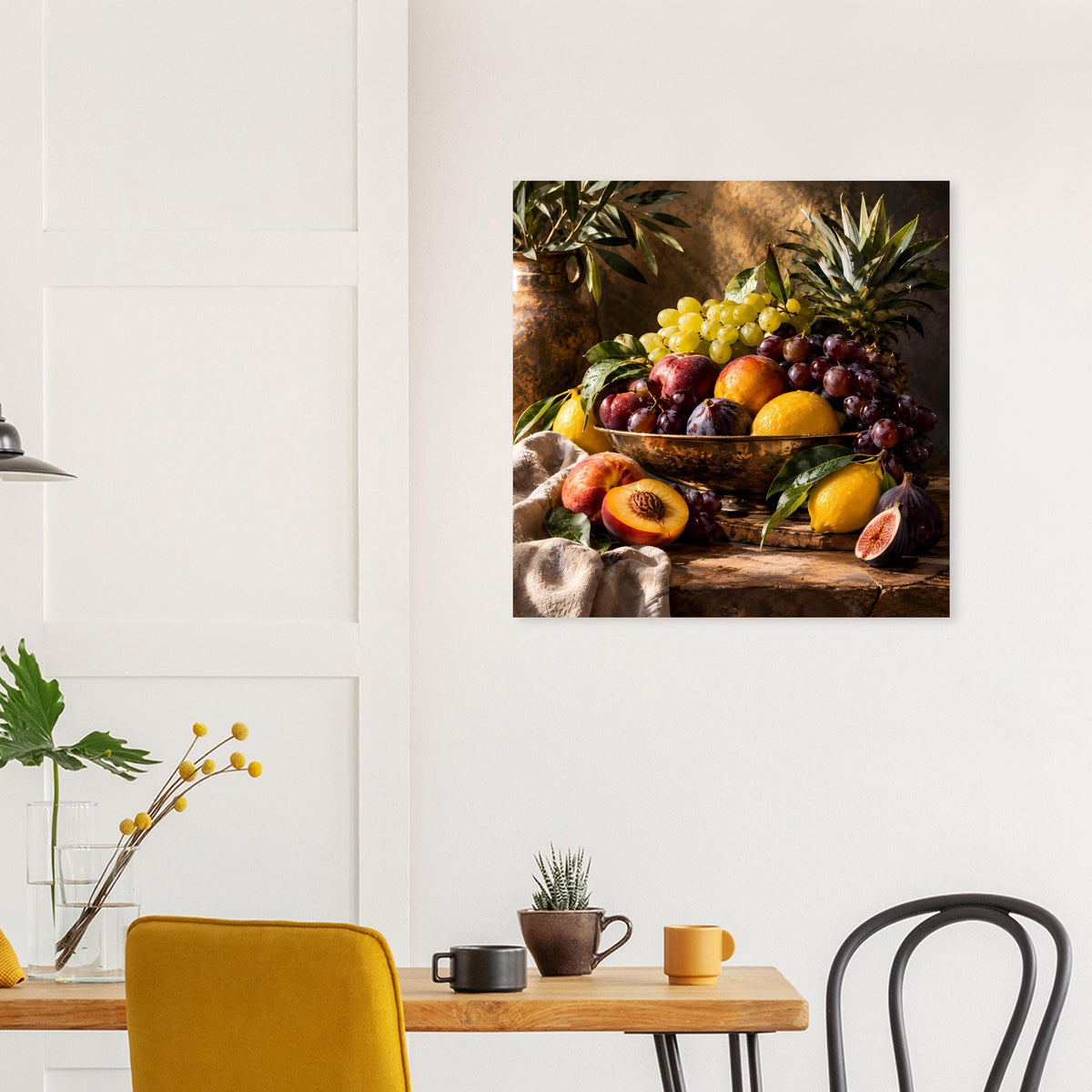 Stillleben-Poster mit Obst, Weintrauben und Zitronen im gerahmten Bildausschnitt