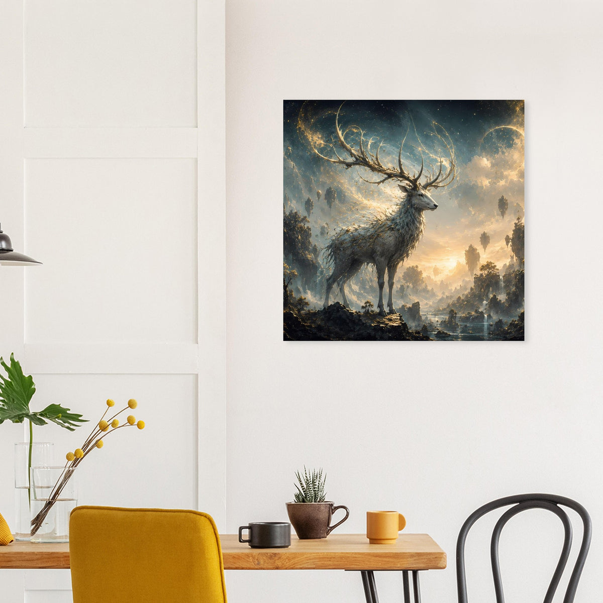Quadratisches Poster: stehender Hirsch mit Geweih im Sternenhimmel-Look