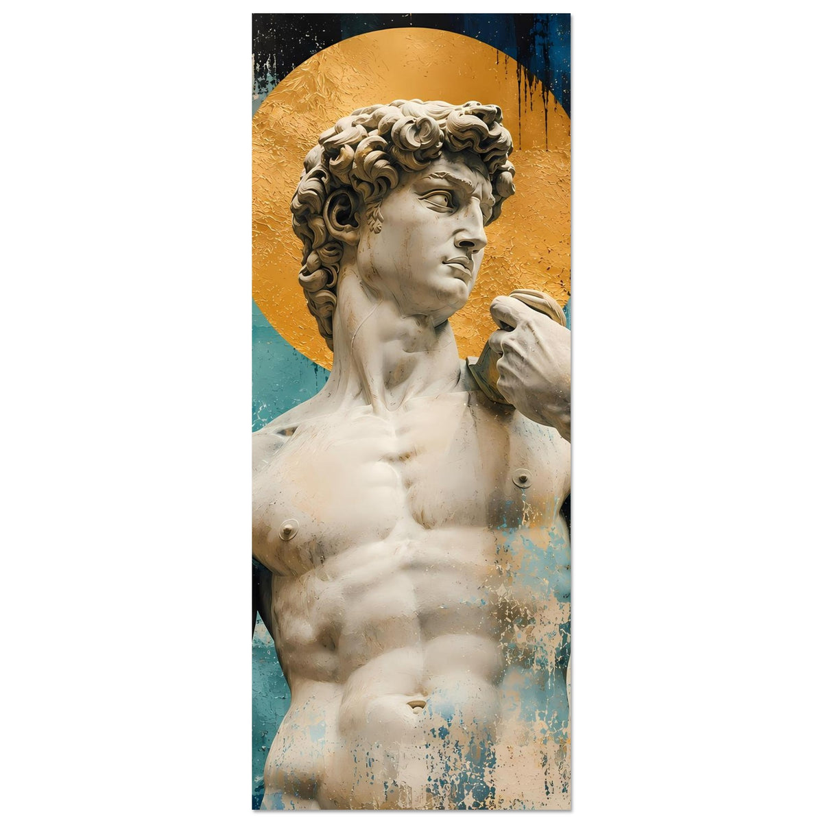 Poster im Hochformat: Michelangelos Davids Gesicht und Torso im goldenen Kreis