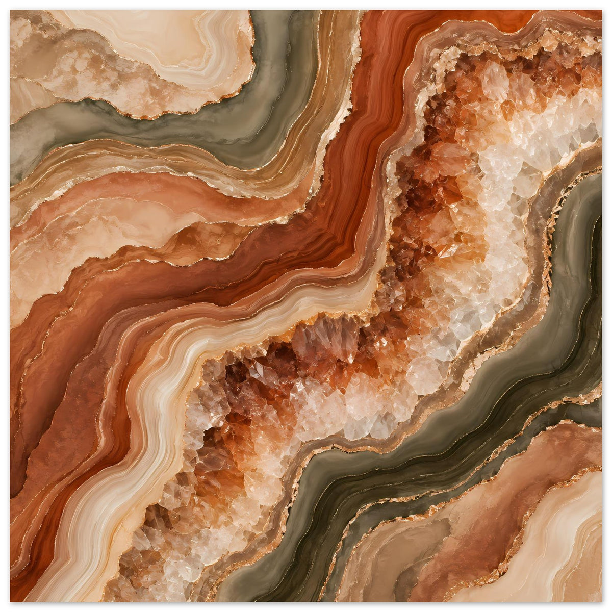 Quadratisches Poster mit geodenartigem Braun-Beige-Muster und kristalliger Struktur