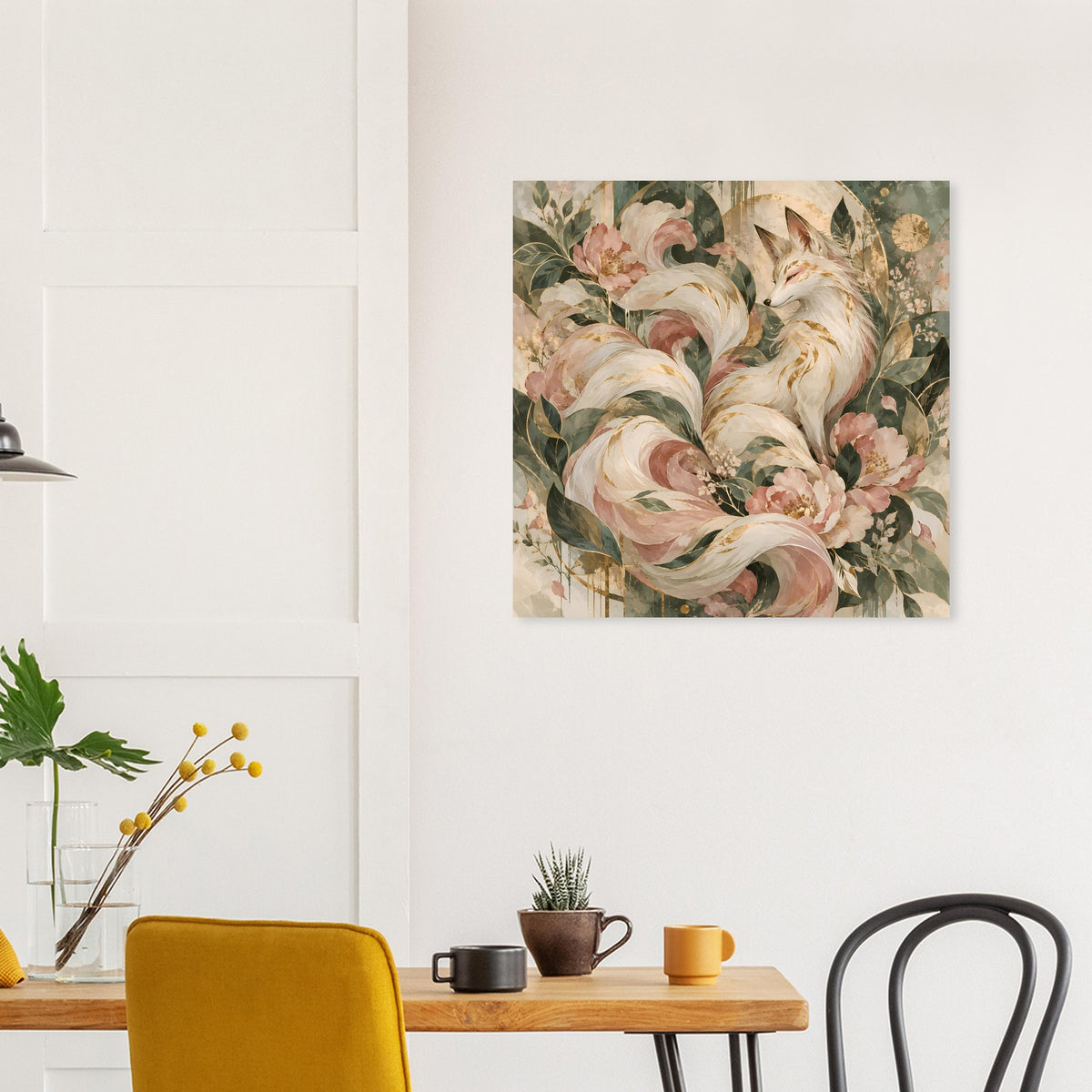 Poster mit Fuchsmotiv in Rosé-, Grün- und Goldtönen