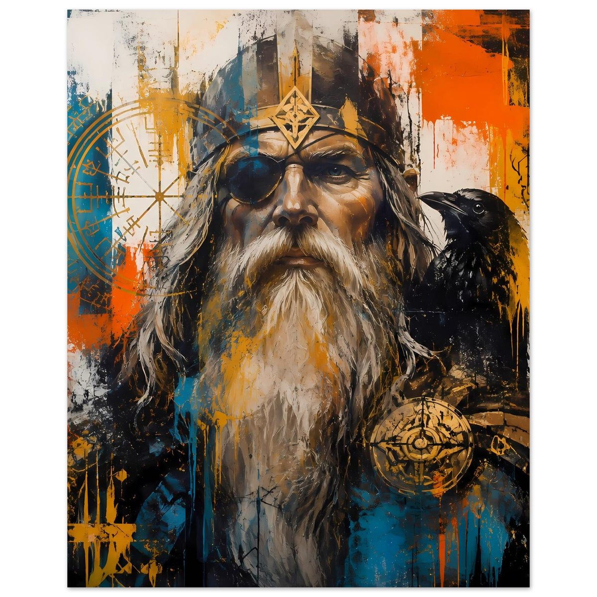 Poster im Hochformat mit Wikinger, Rabe und Augenklappe