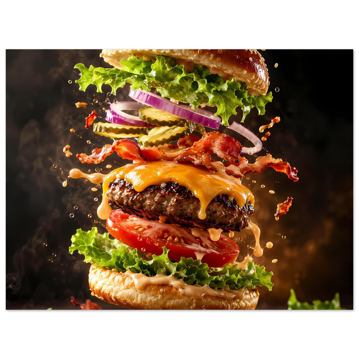 Poster mit Burger-Illustration, stark zugeschnitten: oberer Burgerbereich im Fokus