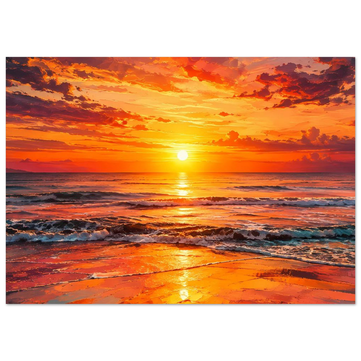 Horizontales Poster mit Küstenlinie, schimmernder Meeresoberfläche und Sonne