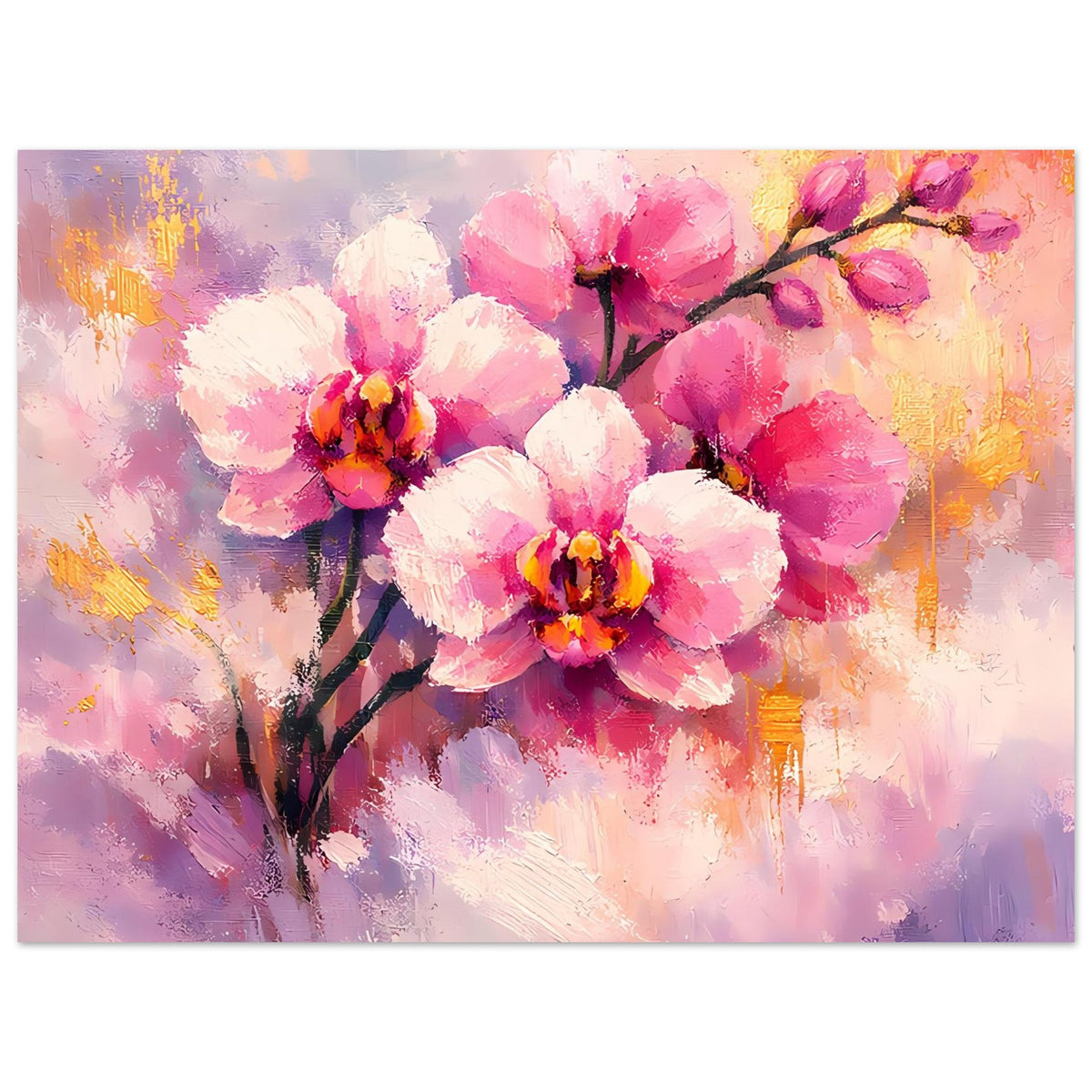Poster mit rosa Orchideenblüten und goldenen Akzenten, querformatig