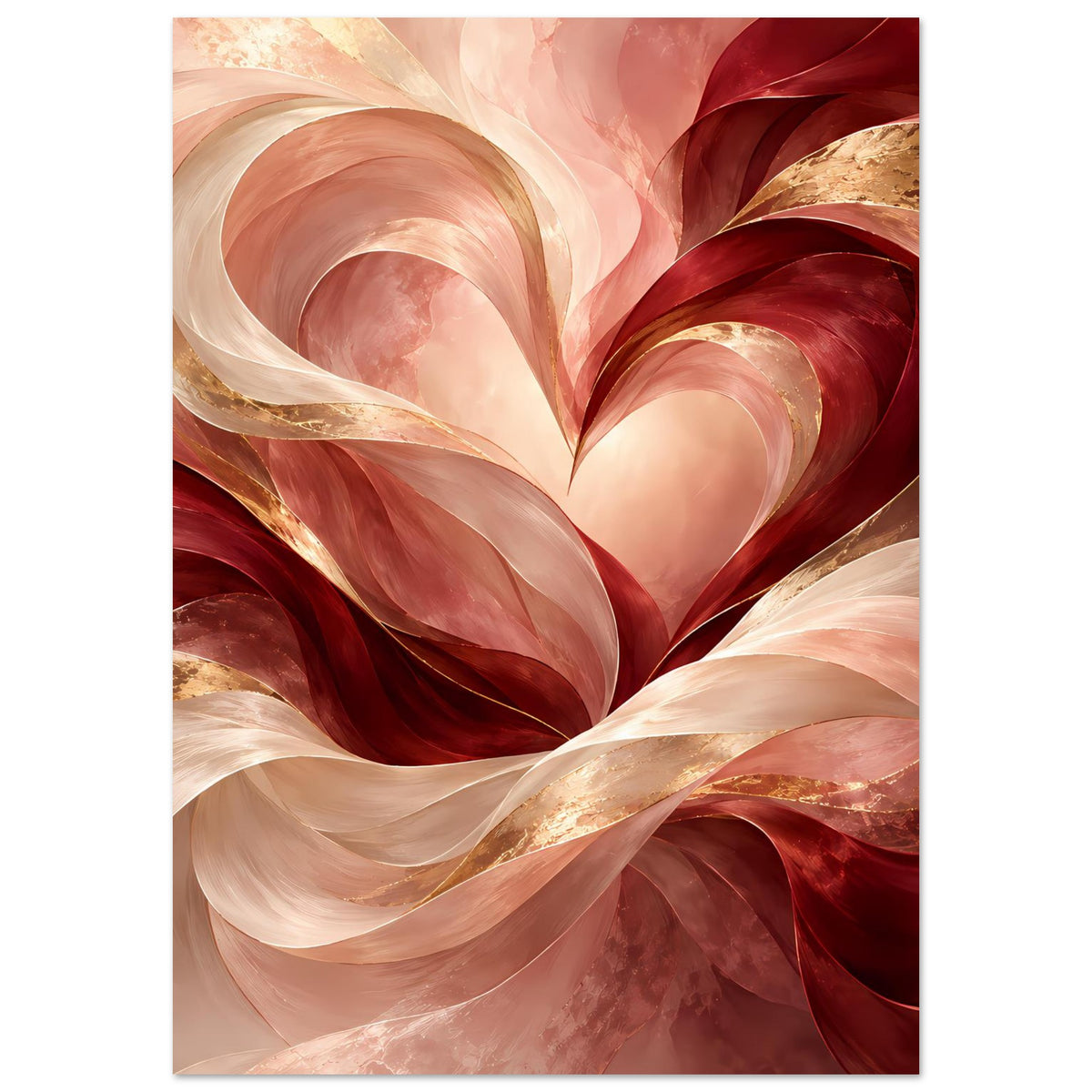 Abstraktes Herz-Poster in Rosé, Rot und Gold