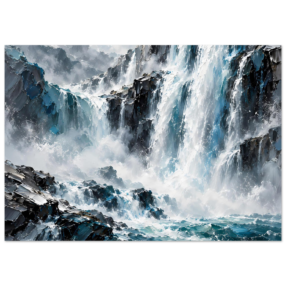 Horizontales Poster: Wasserfall über zerklüfteten Felsen, schäumende Wasserströme