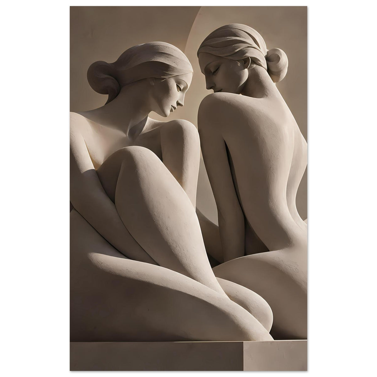 Kunstposter: zwei antike Aktfiguren, cremefarbene Skulpturen auf Sepia-Hintergrund