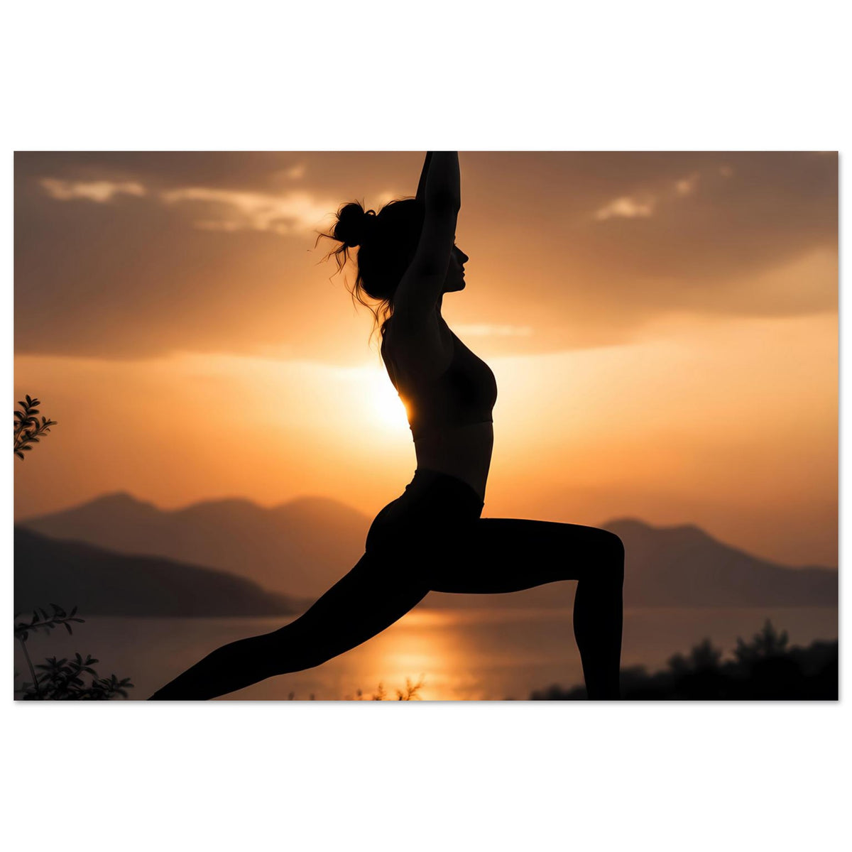Yoga-Poster: Seitliche Silhouette im Stand-Ausfallschritt, Bein nach hinten gestreckt