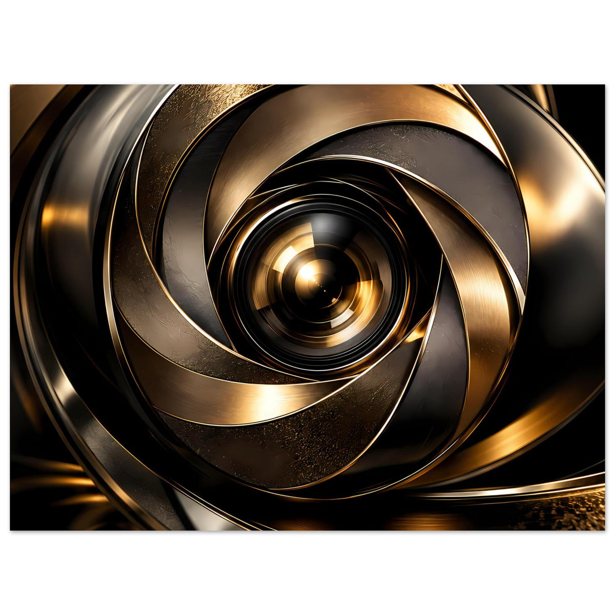Abstraktes Poster mit goldener Spirale und umlaufenden Ringen, komplett im Bild