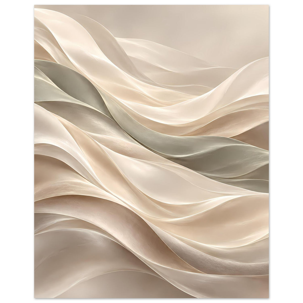 Kunstposter mit eleganten Wellenlinien in Creme- und Grautönen, hochformatig
