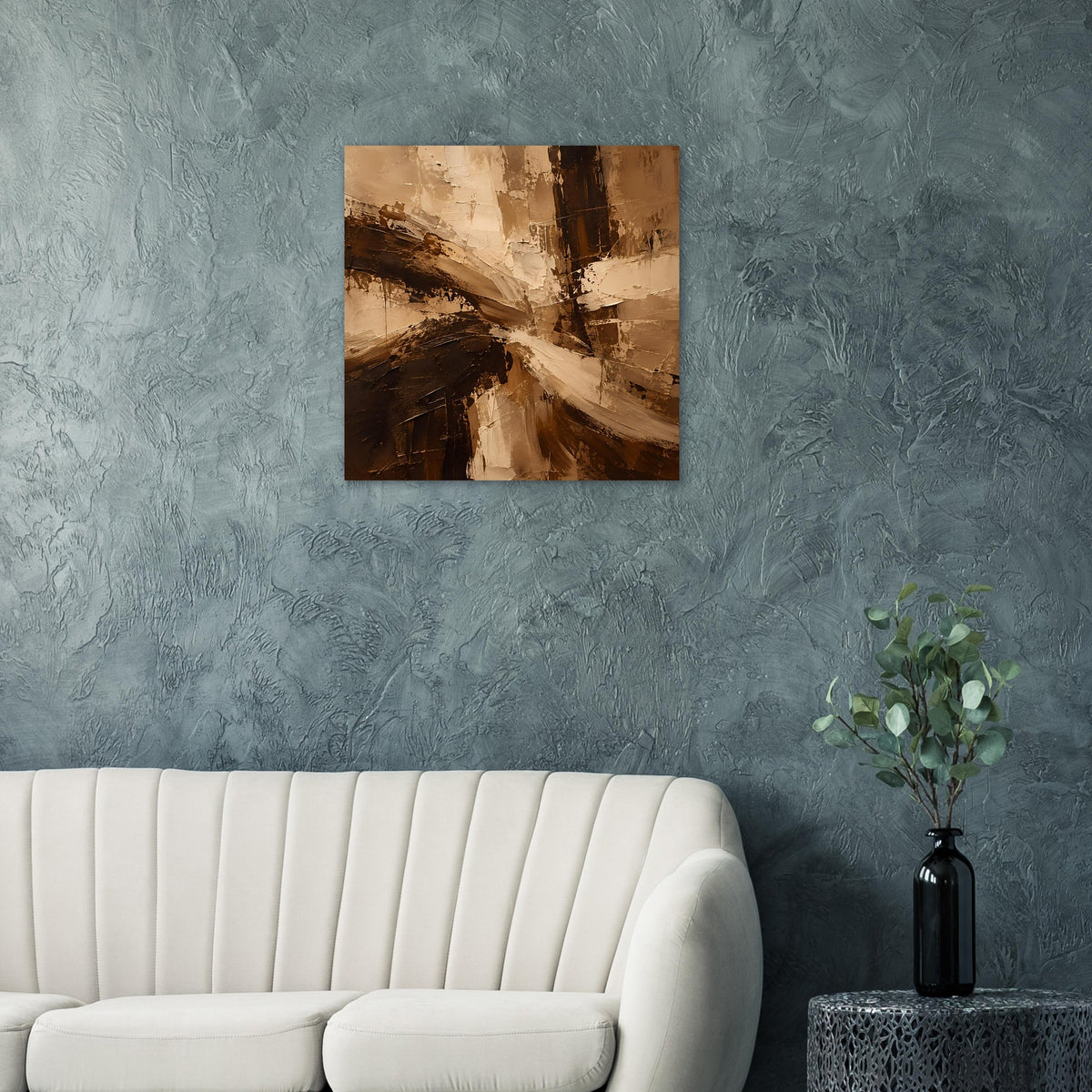 Abstraktes Erdtöne-Poster mit Pinseltextur in Beige, Braun und Schwarz, quadratisch