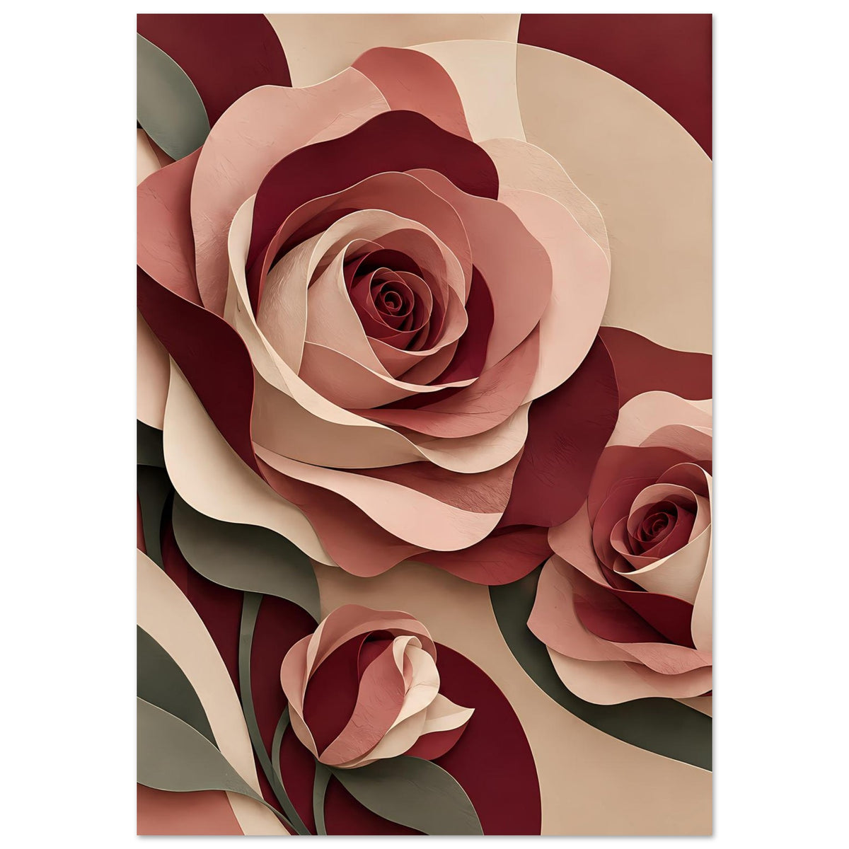Florales Kunstposter mit burgunderroten und roséfarbenen Rosen