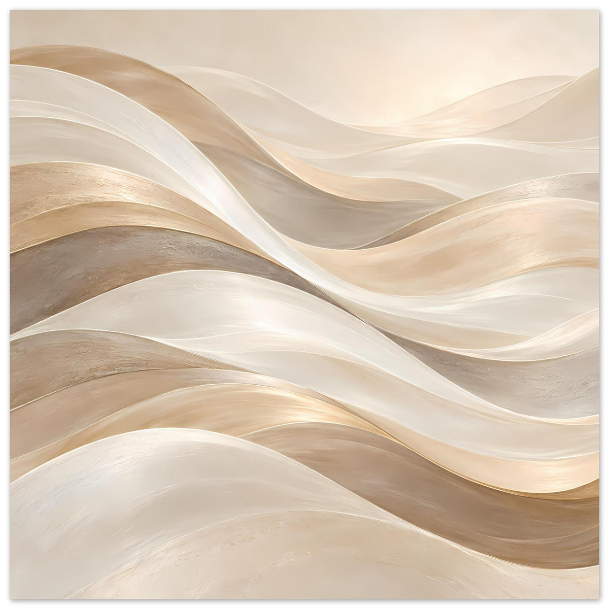 Kunstposter mit abstrakten Wellen in Creme und Gold auf hellem Hintergrund