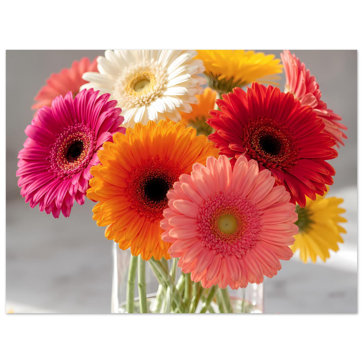 Breites Poster mit Gerbera-Blumenstrauß im Glas, mehrfarbige Blüten