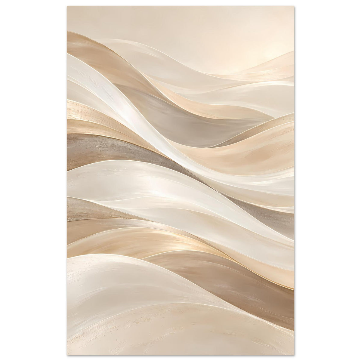 Kunstposter (Hochformat) mit abstrakten Wellen in Cremeweiß und Gold