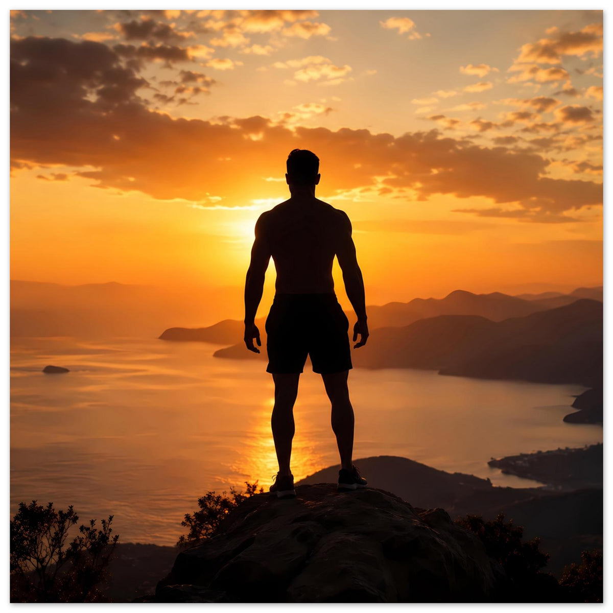 Horizontales Poster: Silhouette eines Mannes am Rand eines Aussichtspunktes