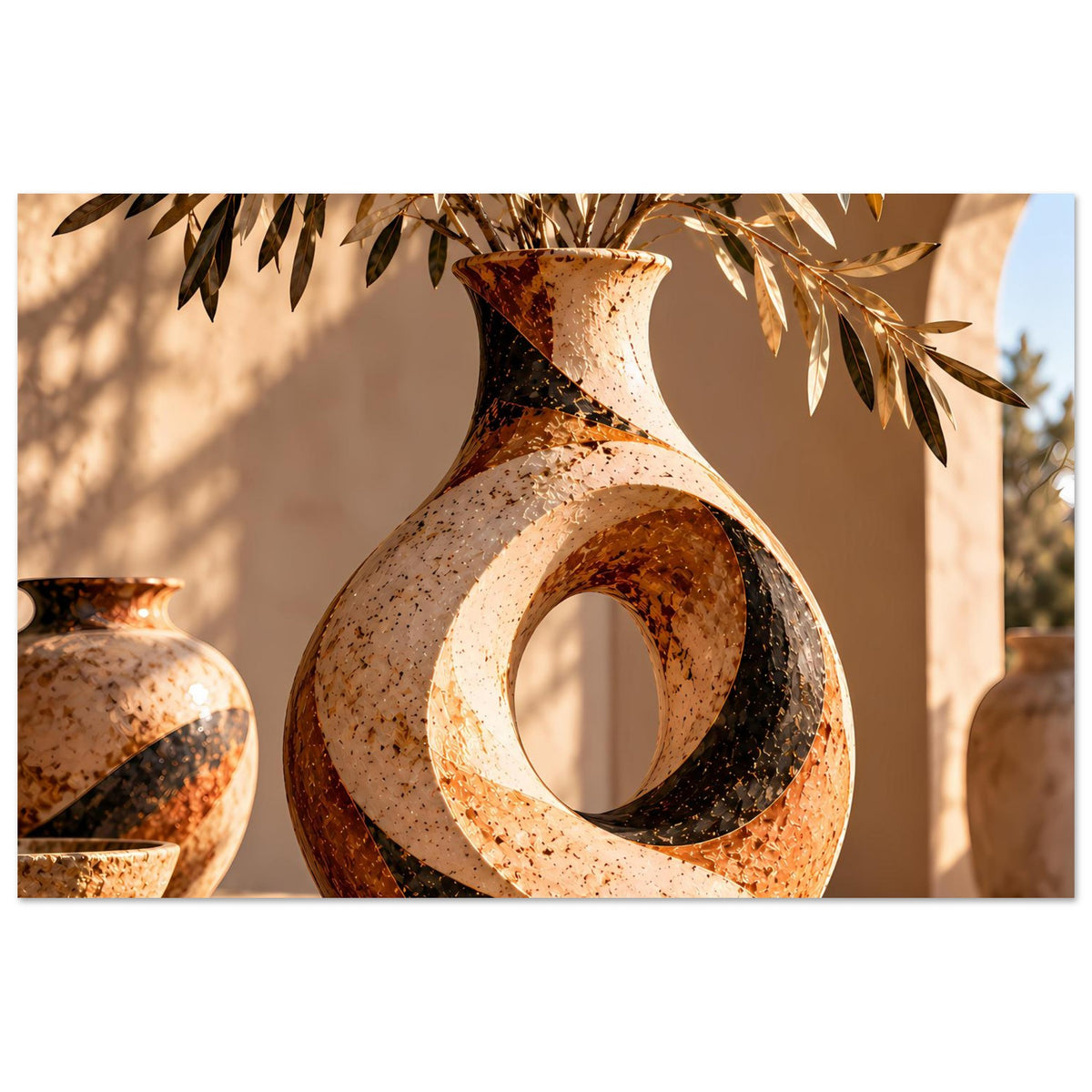 Keramikvase mit organischer Form, warmem Sprenkel-Look und rundem Durchbruch