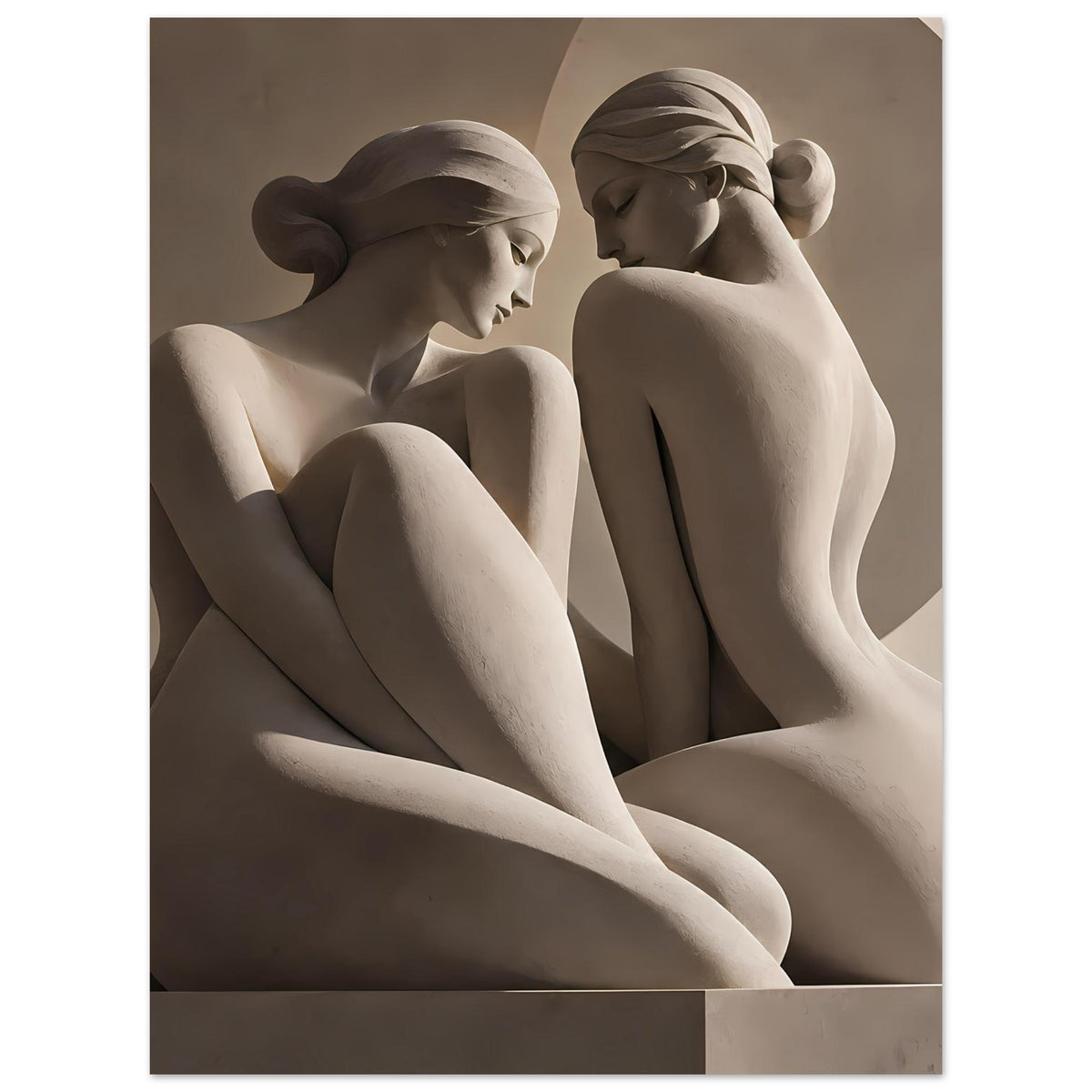 Kunstposter: zwei klassische Aktskulpturen, cremefarbener Sepia-Look
