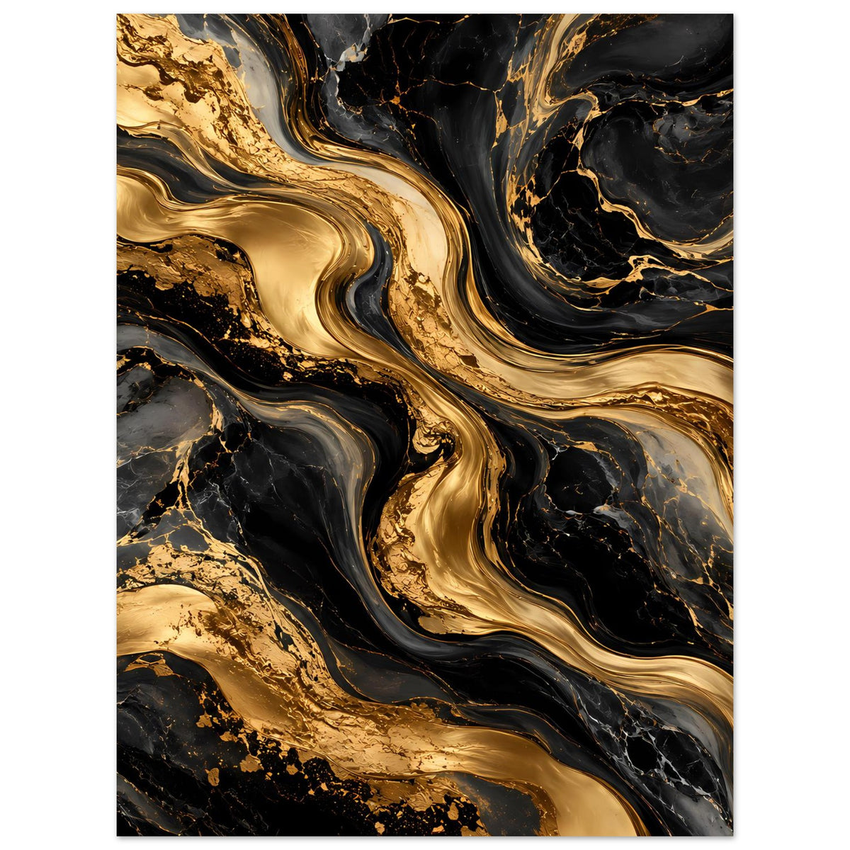 Abstraktes Goldmarmor-Poster mit goldenen Schlieren und dunklen, glänzenden Adern