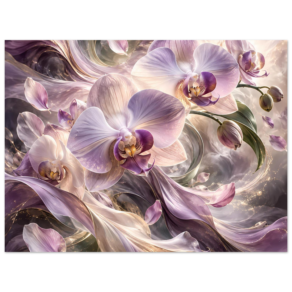 Orchideenblumenposter mit violetten Orchideenblüten, überwiegend cremefarbene Blütenblätter