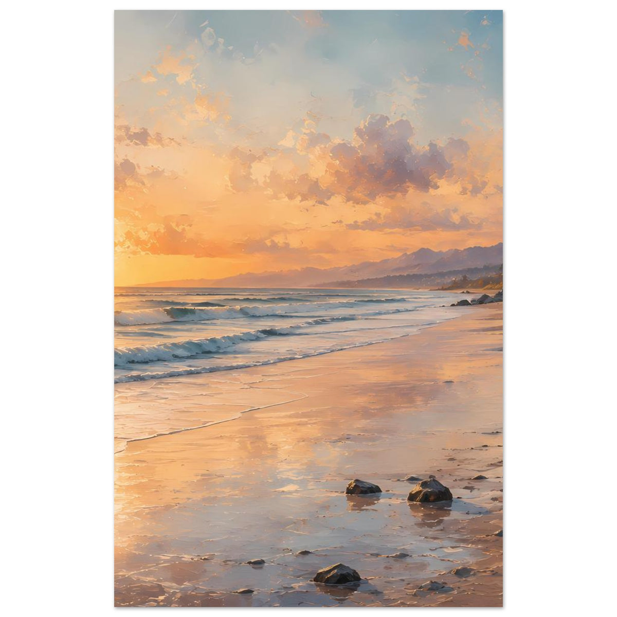 Strand-Sonnenuntergangsposter auf mattem Premiumpapier, vertikaler Ausschnitt