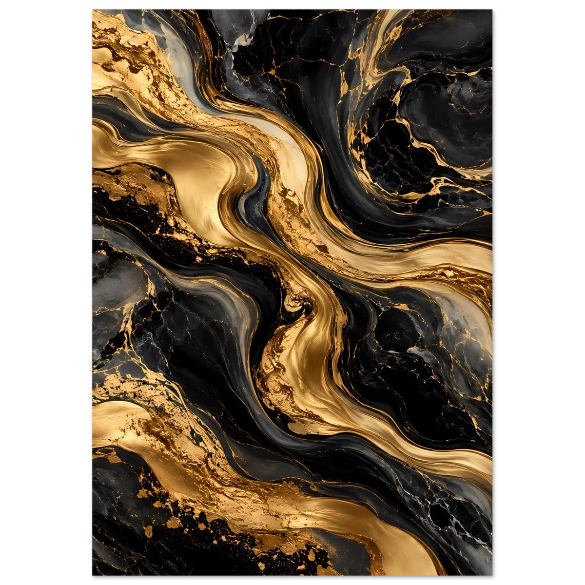 Poster mit Goldmarmor-Optik in Schwarz mit fließenden goldenen Strukturen, vertikal