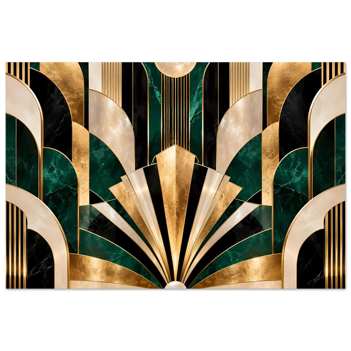 Art-Déco-Poster mit gold- und smaragdgrünem geometrischem Muster