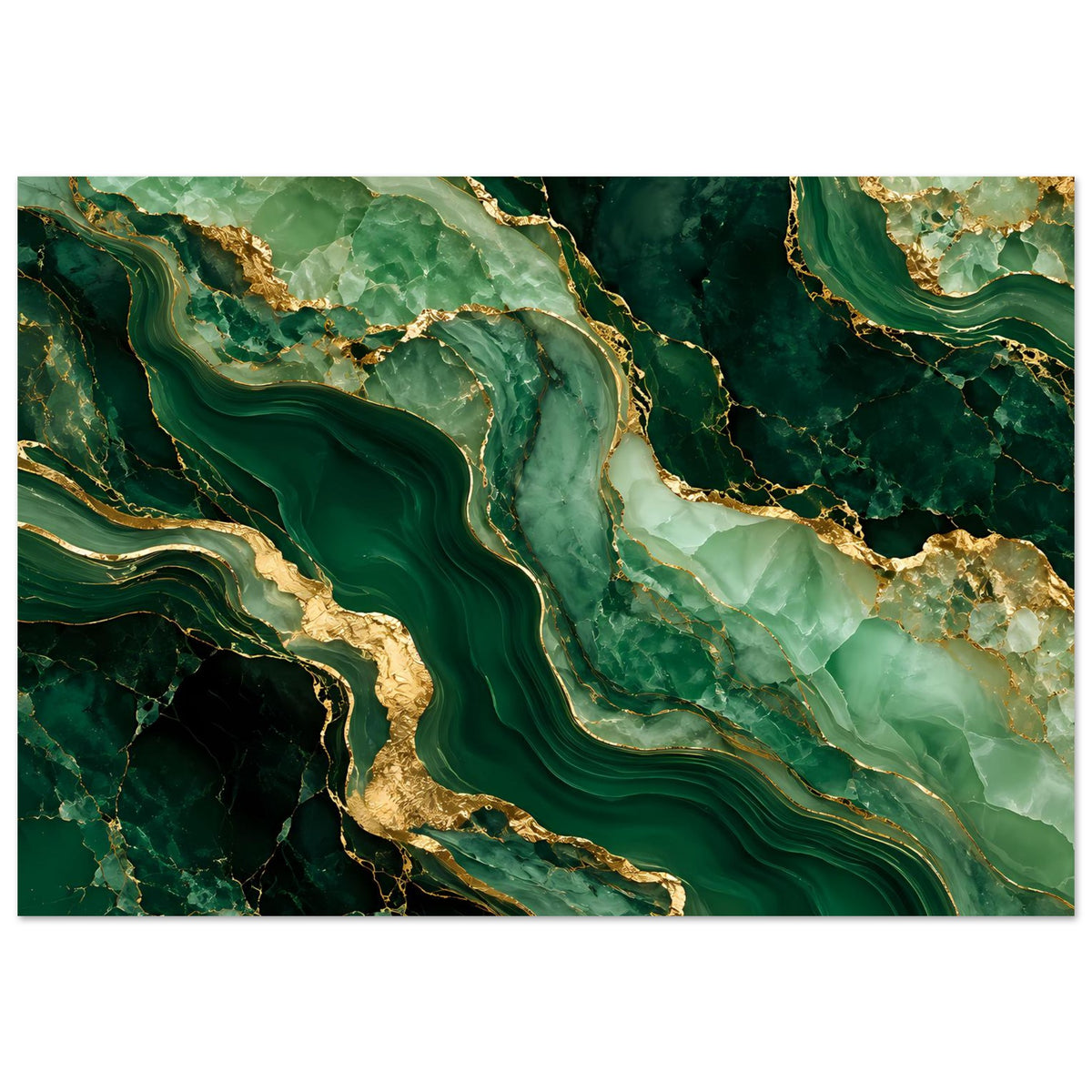 Horizontales Poster mit grünem Marmor, goldenen Einfassungen und fließenden Aderstrukturen
