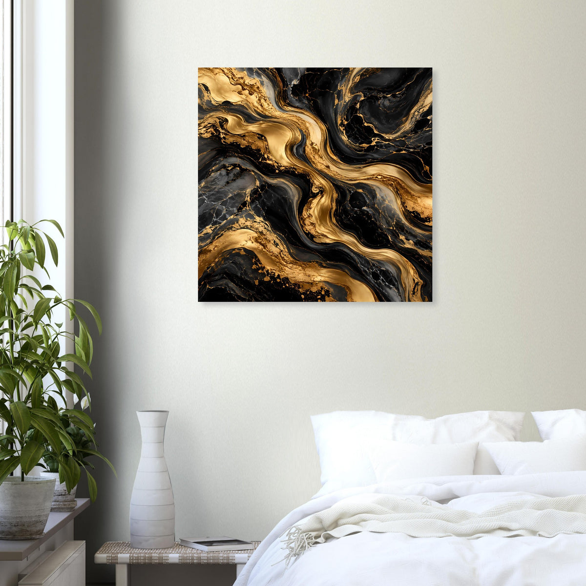 Quadratisches Poster mit abstraktem Goldmarmor: schwarz mit goldenen Adern