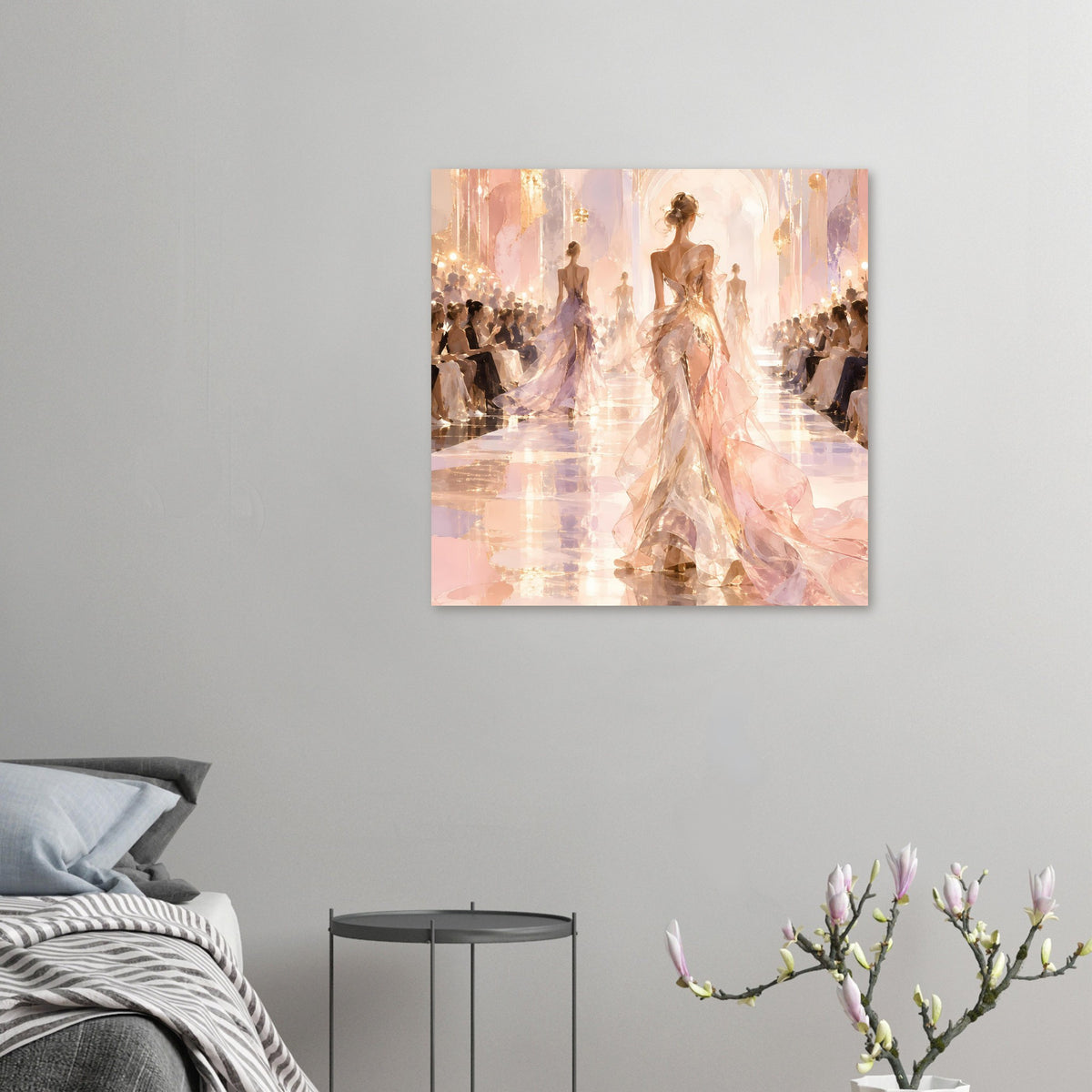 Fashion-Poster mit Laufstegszene in Pastelltönen