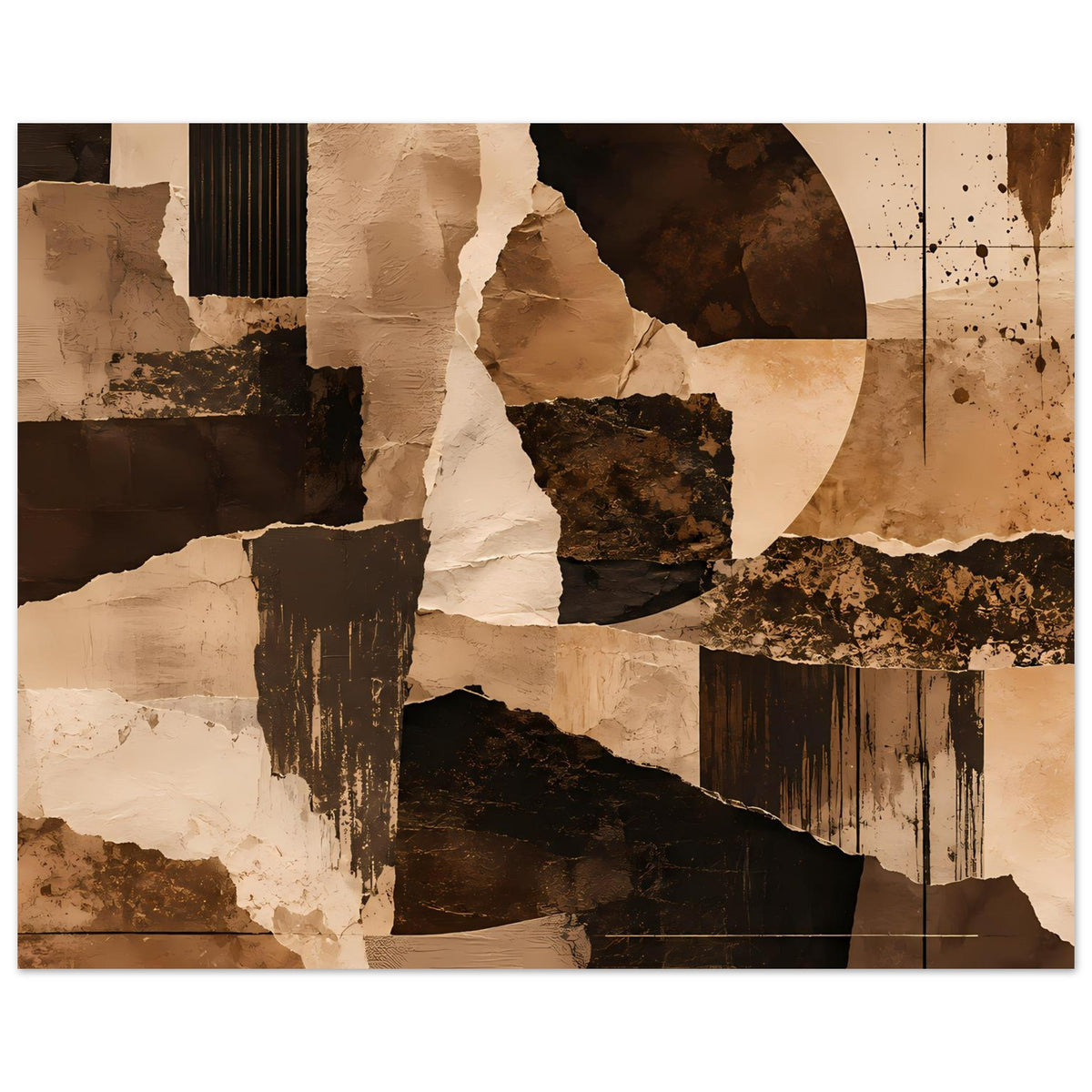 Horizontales abstraktes Kunstposter mit Kreisform, Collage-Optik und Erdtönen