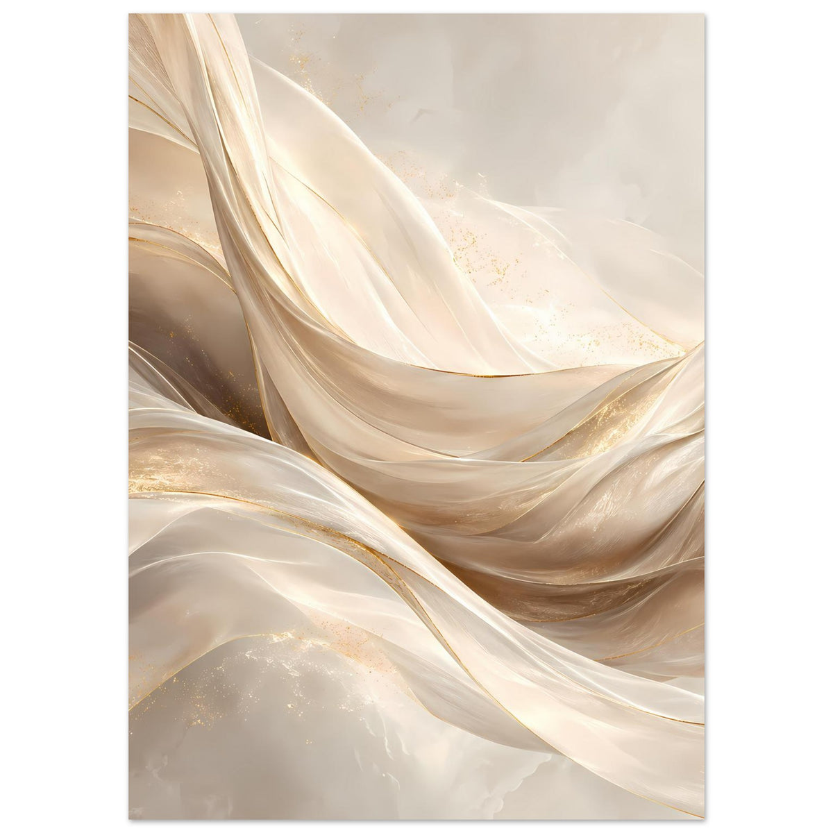 Abstraktes Leinwand-Poster: cremige Drapierung mit goldenen Akzenten und weichen Linien