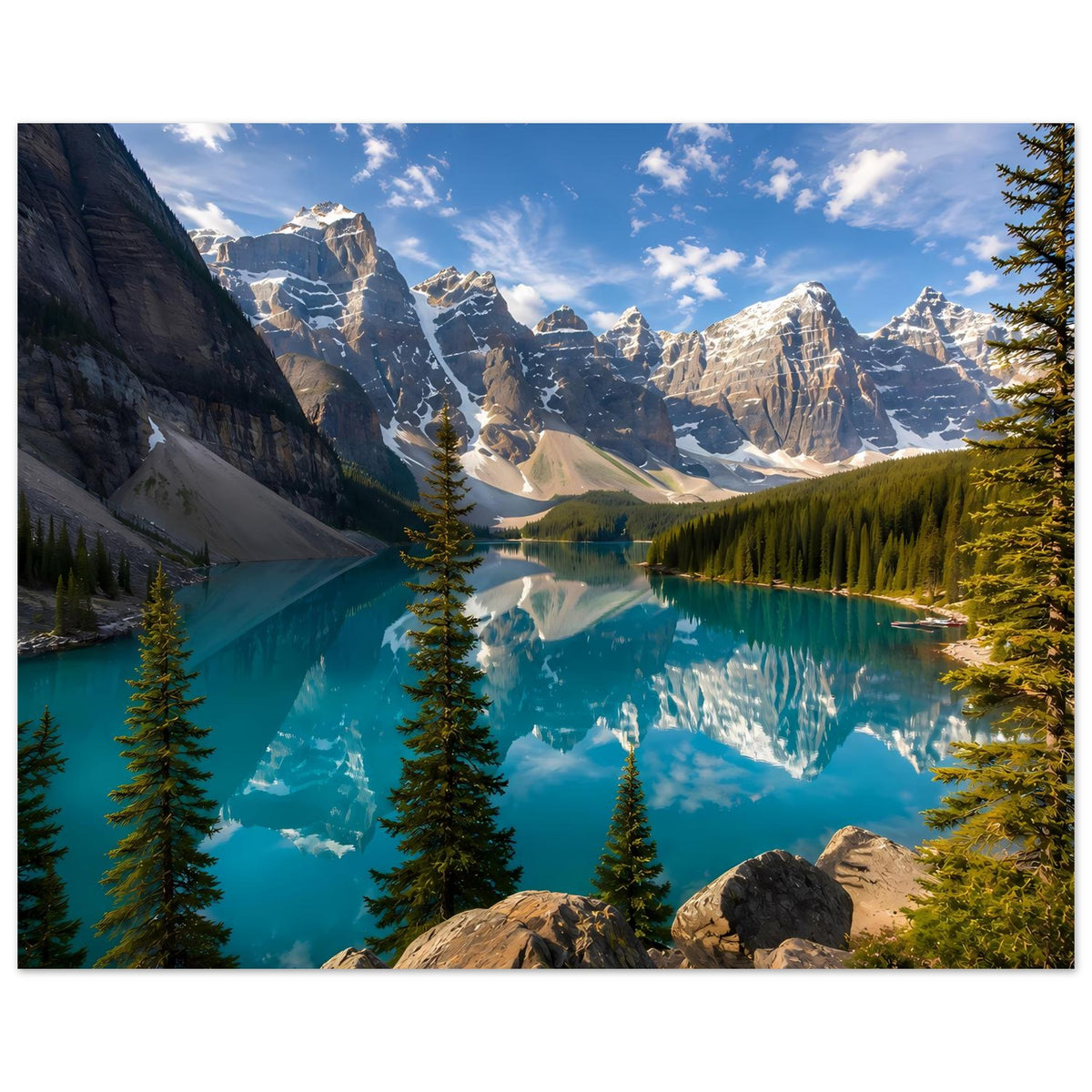 Bergsee-Poster mit Bergpanorama, türkisblauem See und klaren Spiegelungen