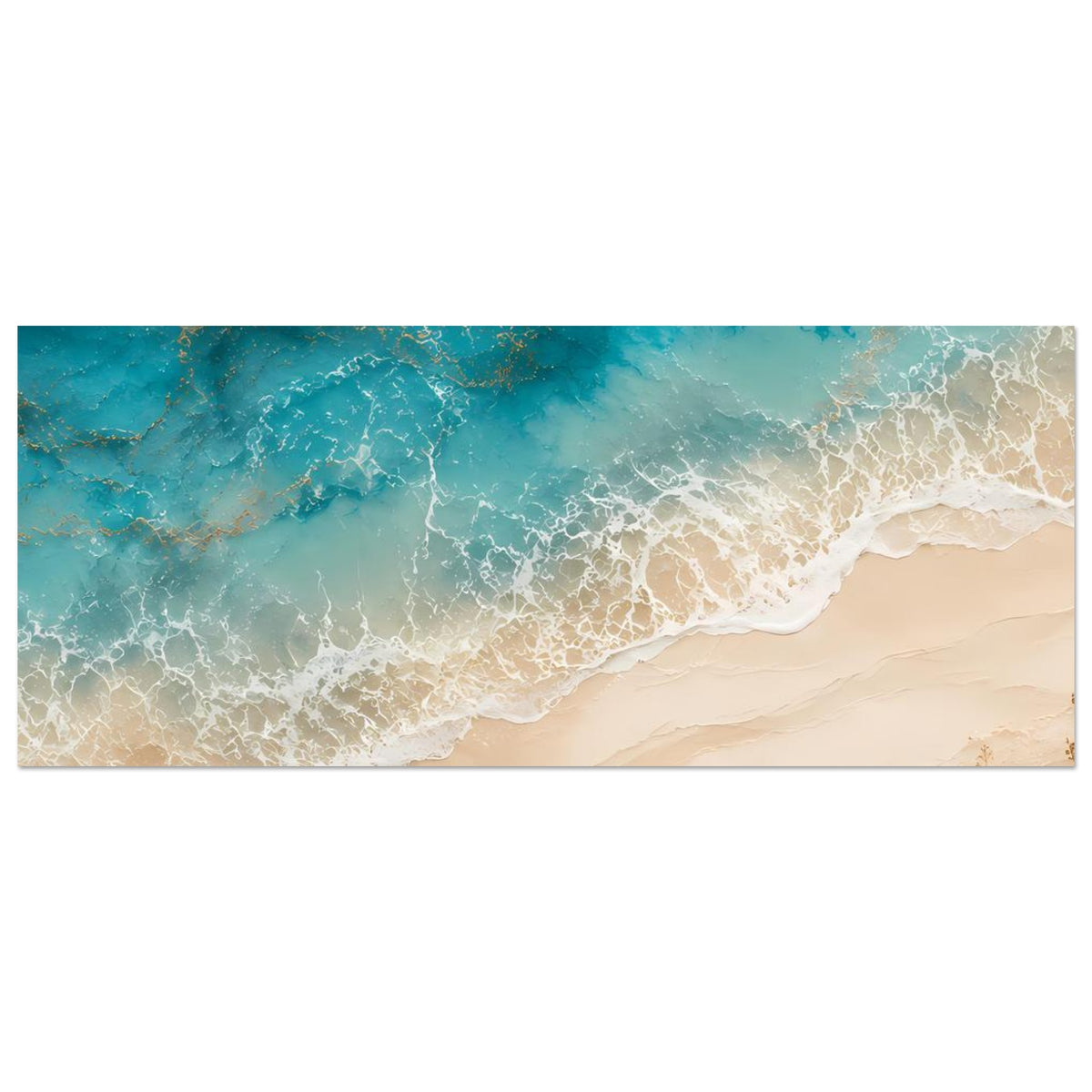Strandposter (Querformat) als Panorama: Meer mit weißem Schaum und beigem Ufer