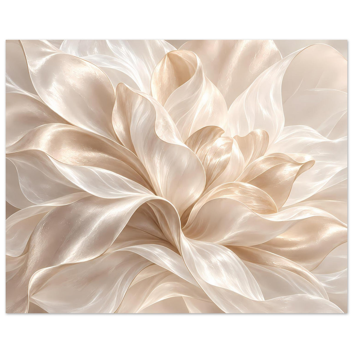 Blumenposter in Cremefarben mit zarten, geschwungenen Blütenblättern, Querformat