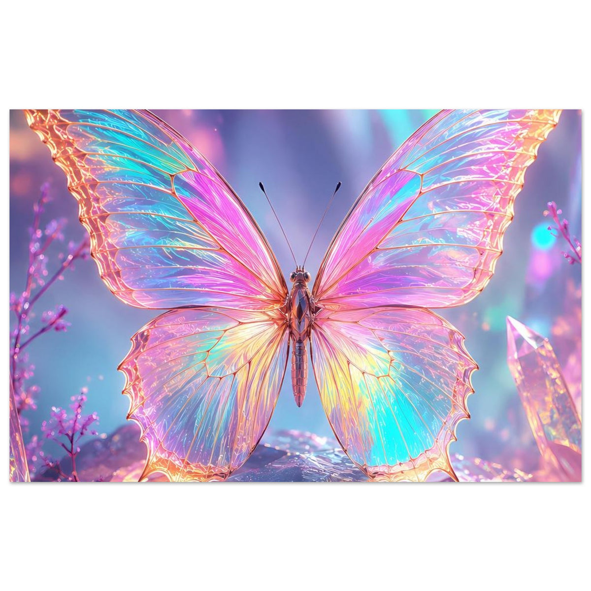 Regenbogen-Schmetterling, leuchtendes Fantasy-Poster im Querformat