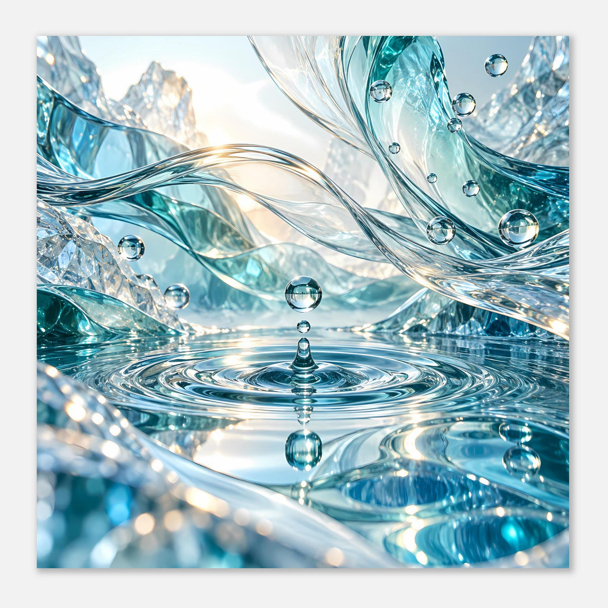 Horizontales Wasserwelt-Poster mit türkisblauen Tropfen, Wasserwirbel und fließenden Lichtlinien