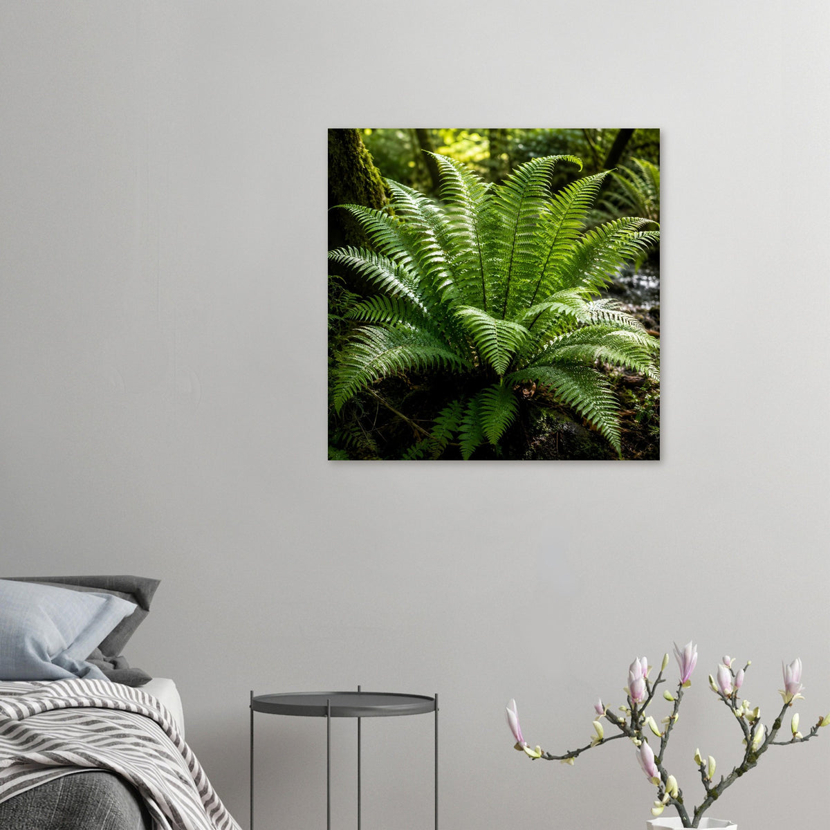 Botanisches Naturposter mit grünen Farnwedeln, quadratisch