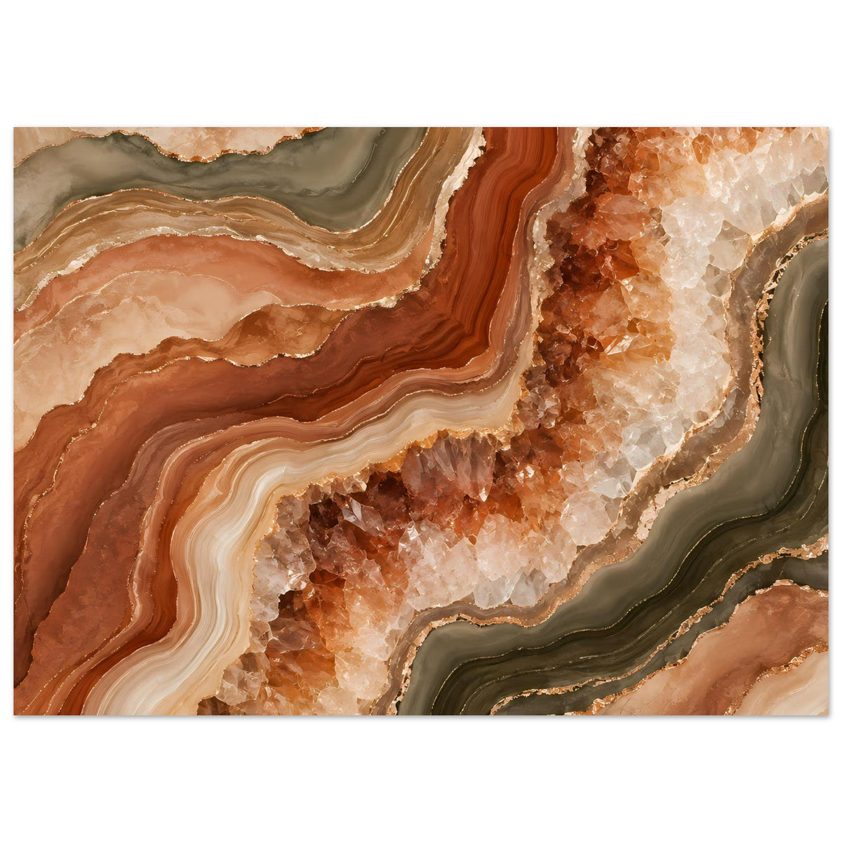 Horizontales Poster mit geodenartigem Braun-Beige-Motiv und goldbraunen Verläufen