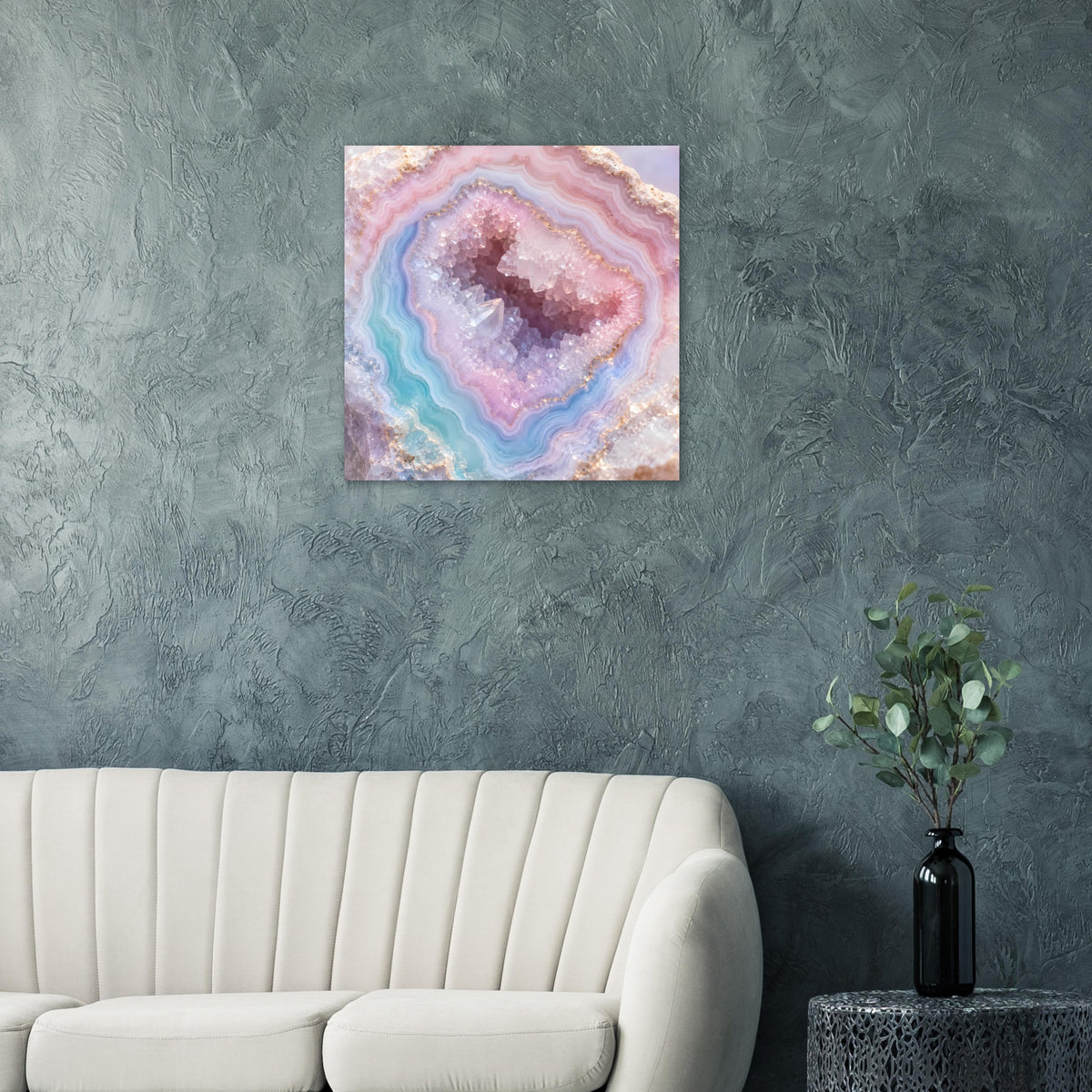 Quadratisches Wandposter mit pastellfarbenen Achatbändern in türkis, rosa und lila