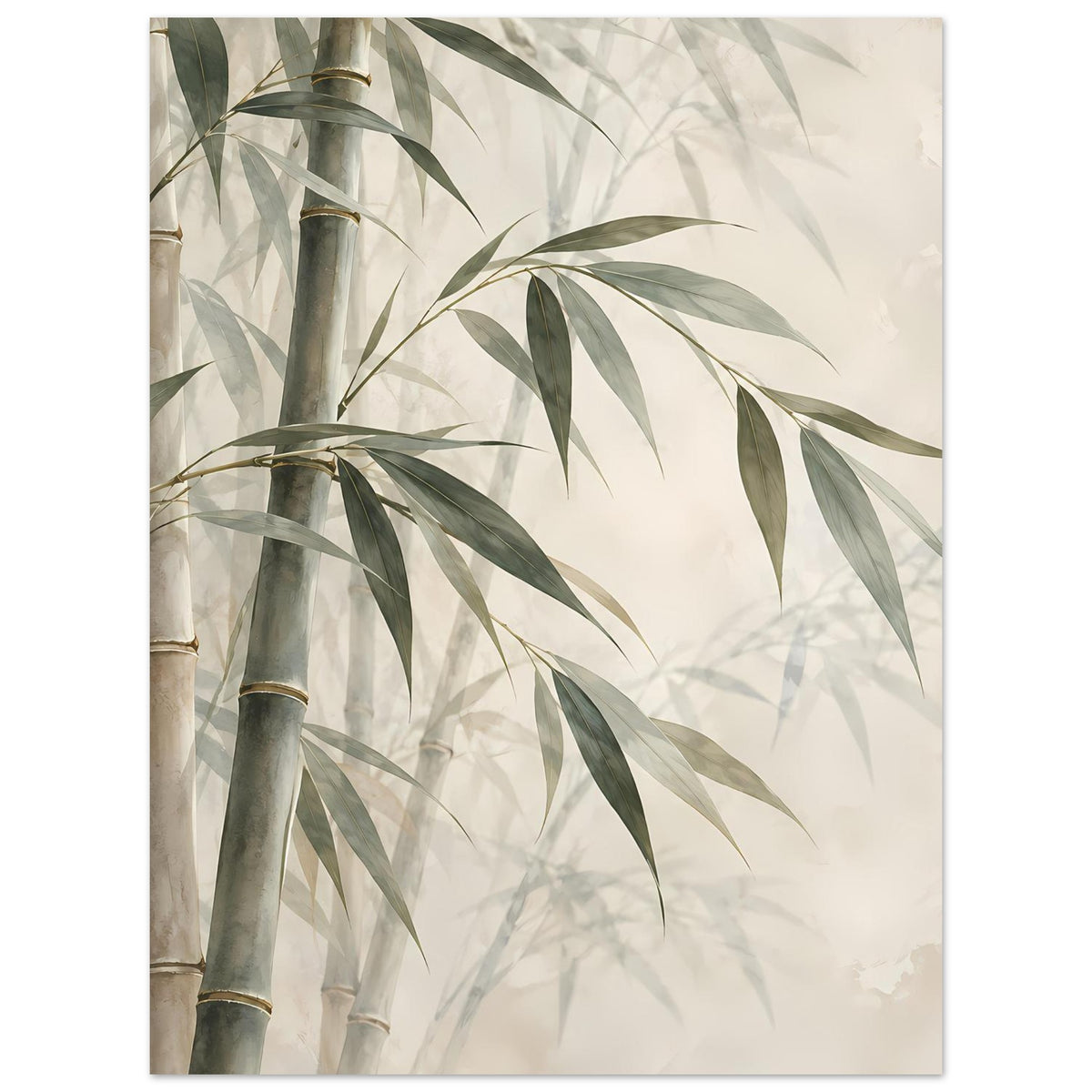 Poster mit Bambusstämmen und grünen Blättern, helles Naturmotiv