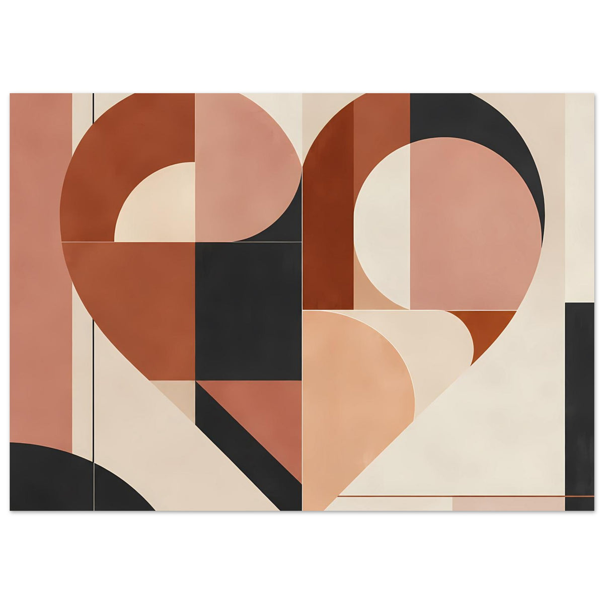 Geometrisches Herz-Bauhausposter, Herzmotiv aus Terrakotta, Rosa und Schwarz, gerahmt