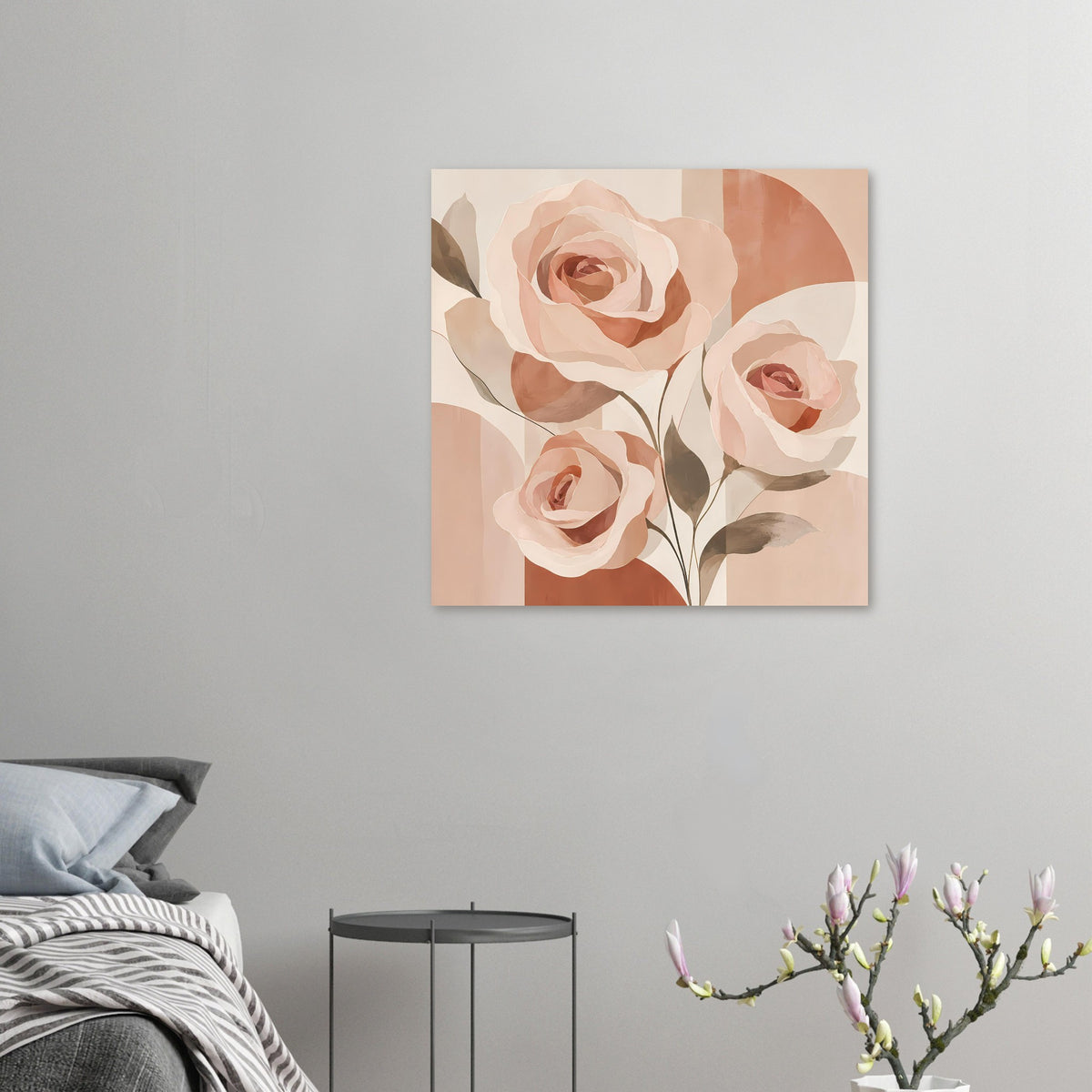 Florales Poster mit zarten Rosen in Rosa und Pfirsich