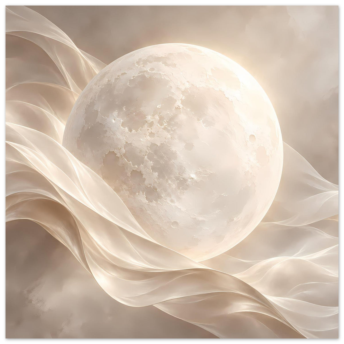 Poster mit leuchtendem Vollmond und seidigen, beigen Falten