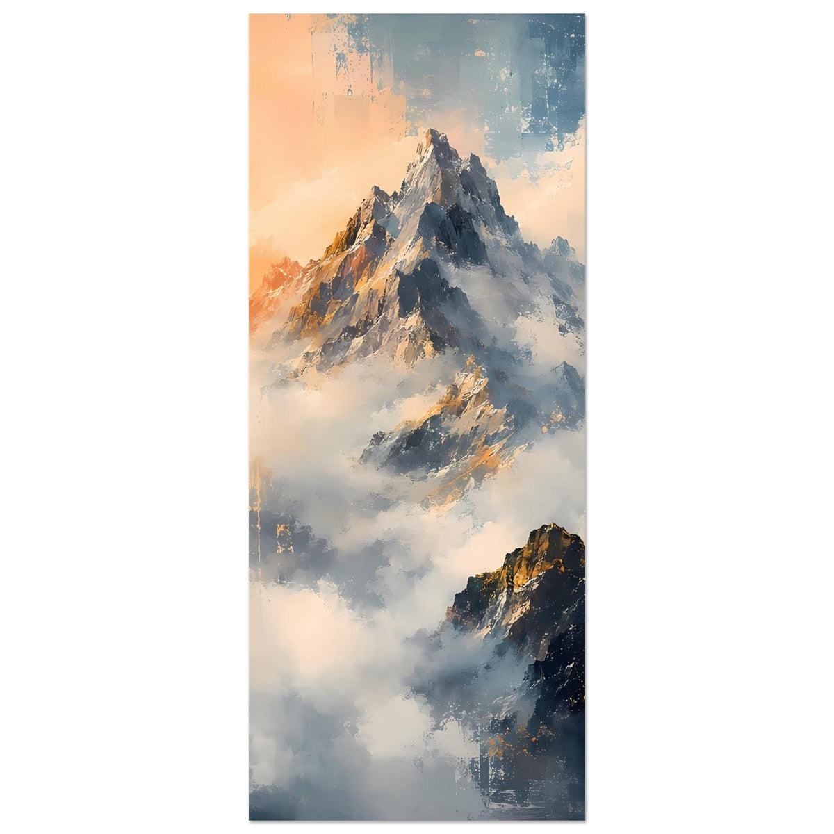 Sunrise-Bergposter, vertikale Ausrichtung mit Berggipfel und Wolken, mattes Premiumpapier